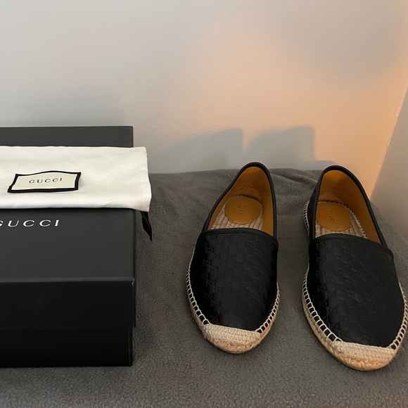 GUCCI 567106 LEATHER ESPADRILLES -Black Women’s Euro 40.5, with box and dust bag - Picture 1 of 8
